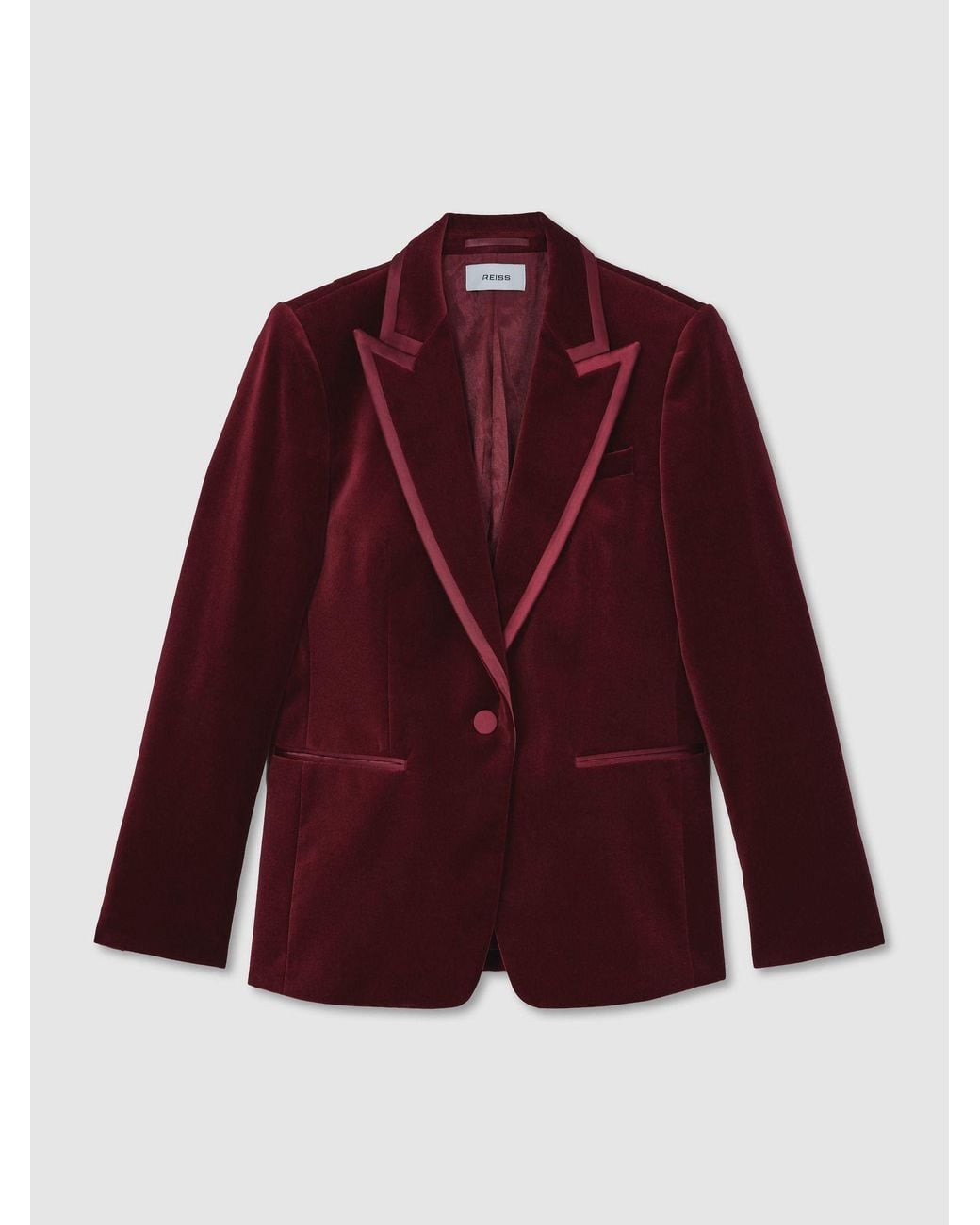 Reiss Red Dark Wren Petite Velvet Satin-Trim Single-Breasted Suit Blazer