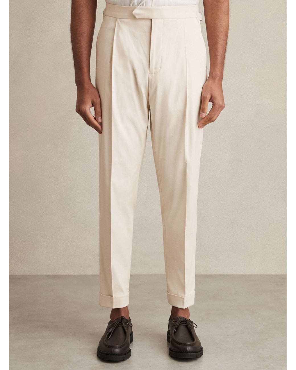 Reiss Natural Cantwell - Stone Stretch-cotton Tapered Trousers, 34 for men