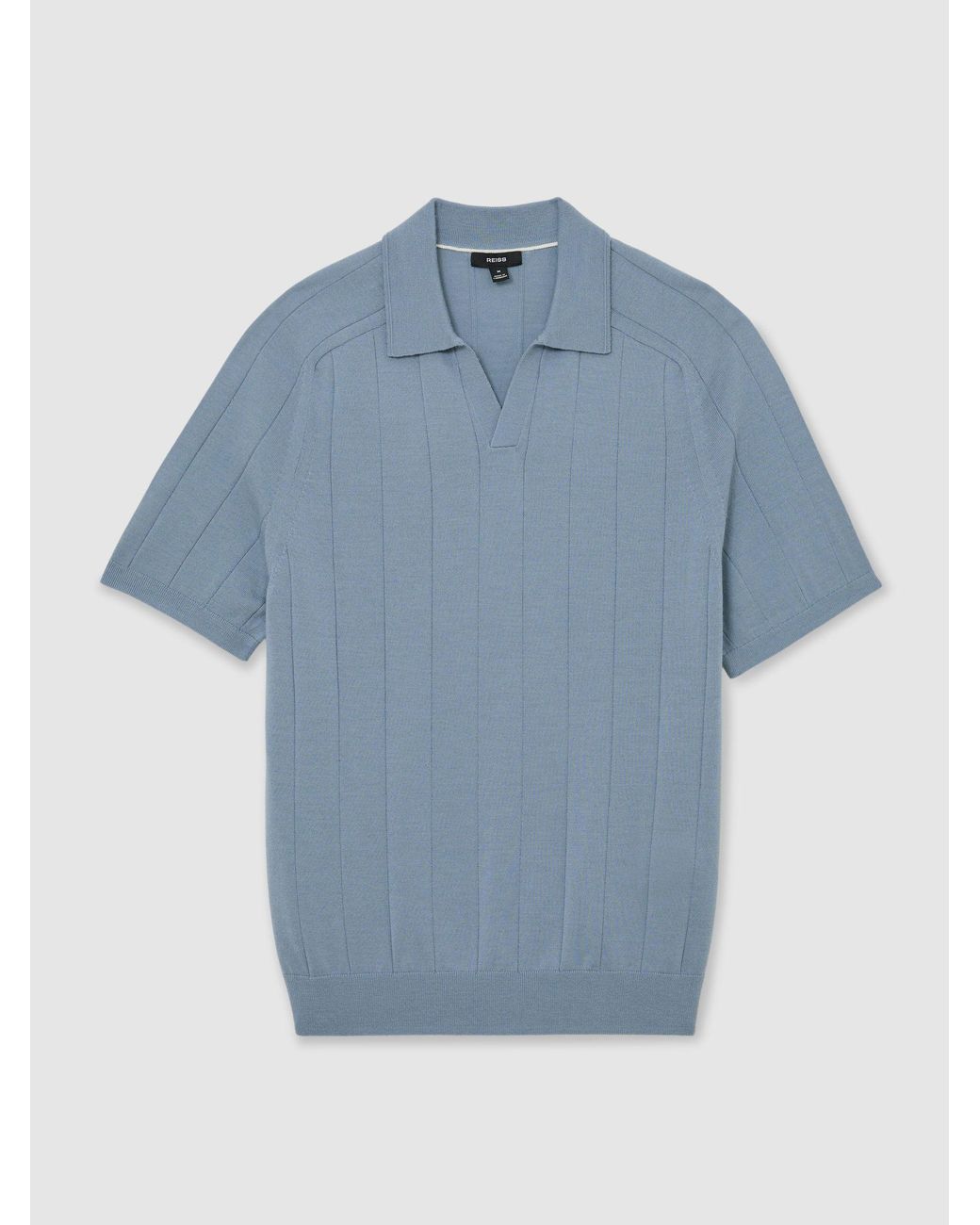 Reiss Blue Merino Wool Wide-Rib Polo Jumper for men