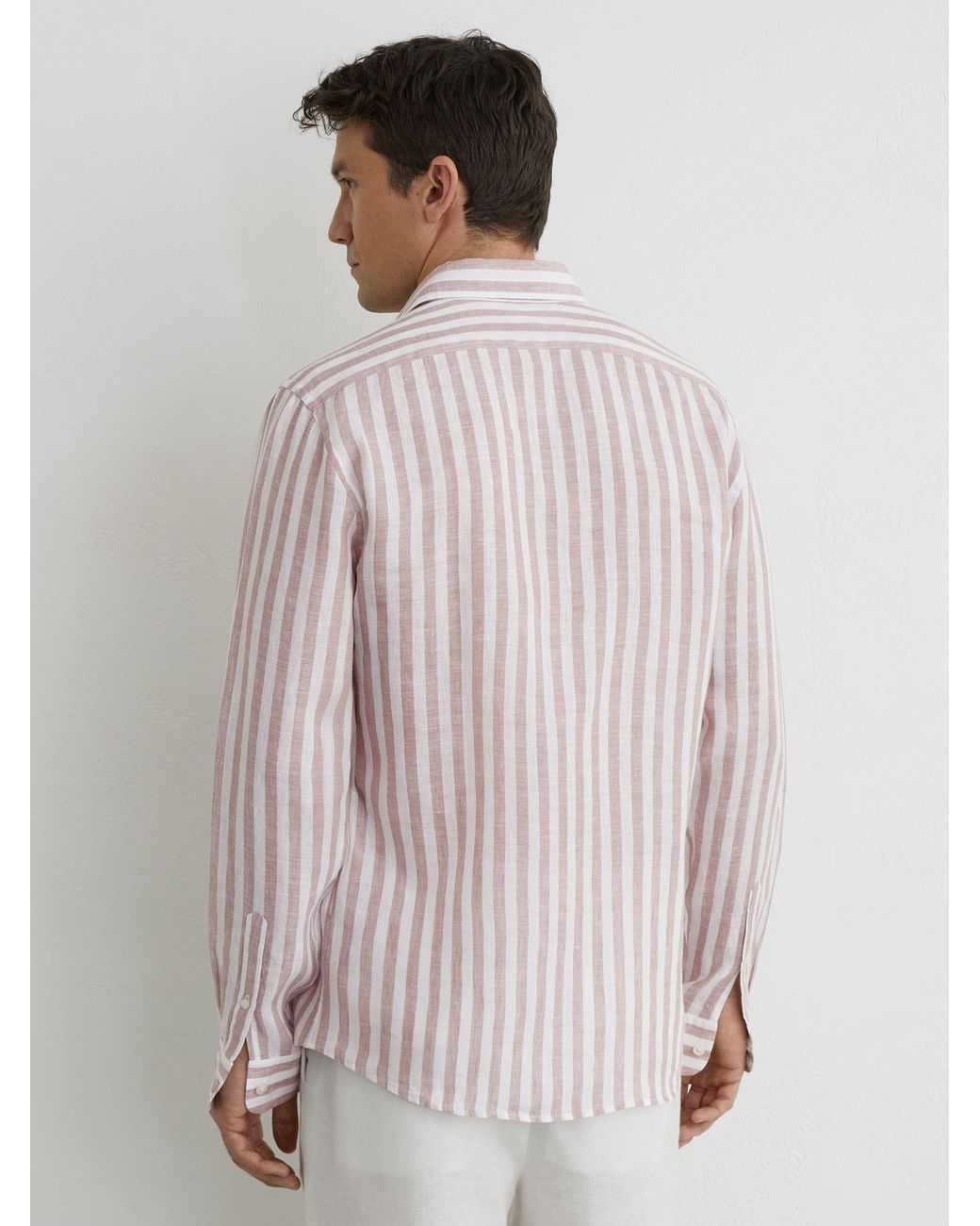 Reiss Natural Dusty Rose & Stripe Linen Striped Cutaway-Collar Shirt Regular-Fit for men