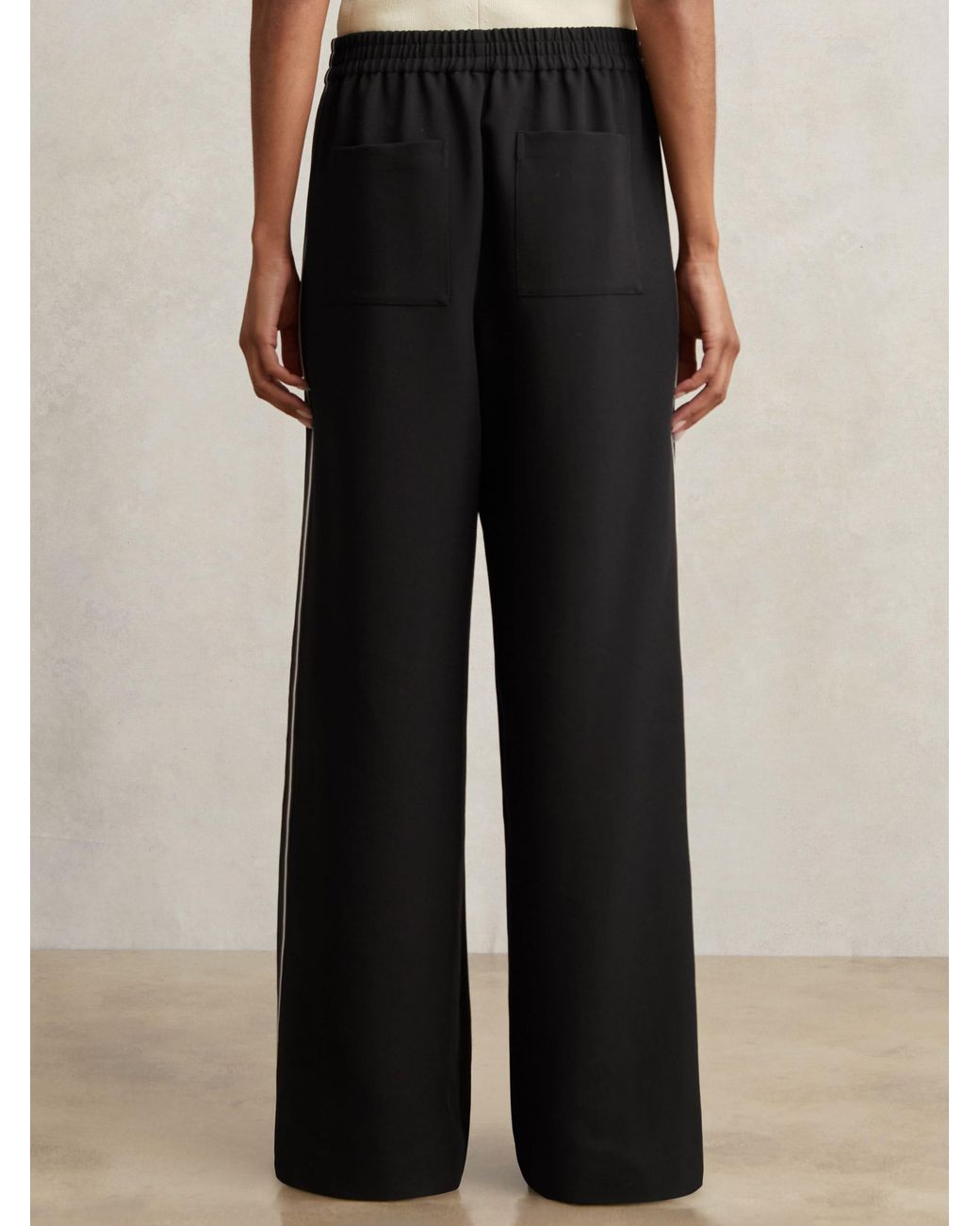 Reiss White Side-Stripe Wide-Leg Trousers