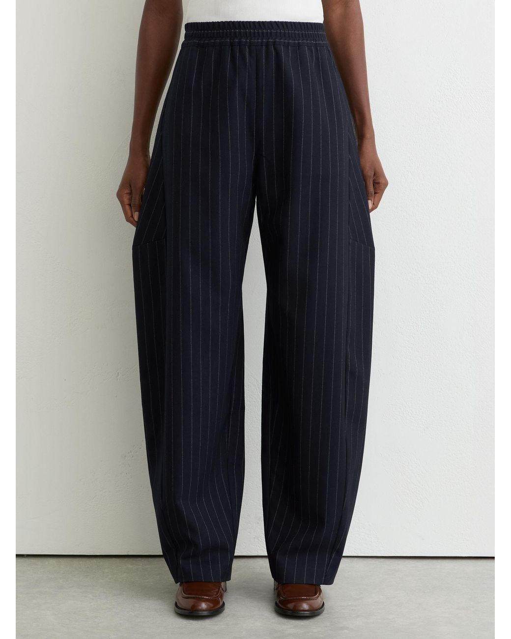 Reiss Blue Barrel-Leg Pinstripe Trousers