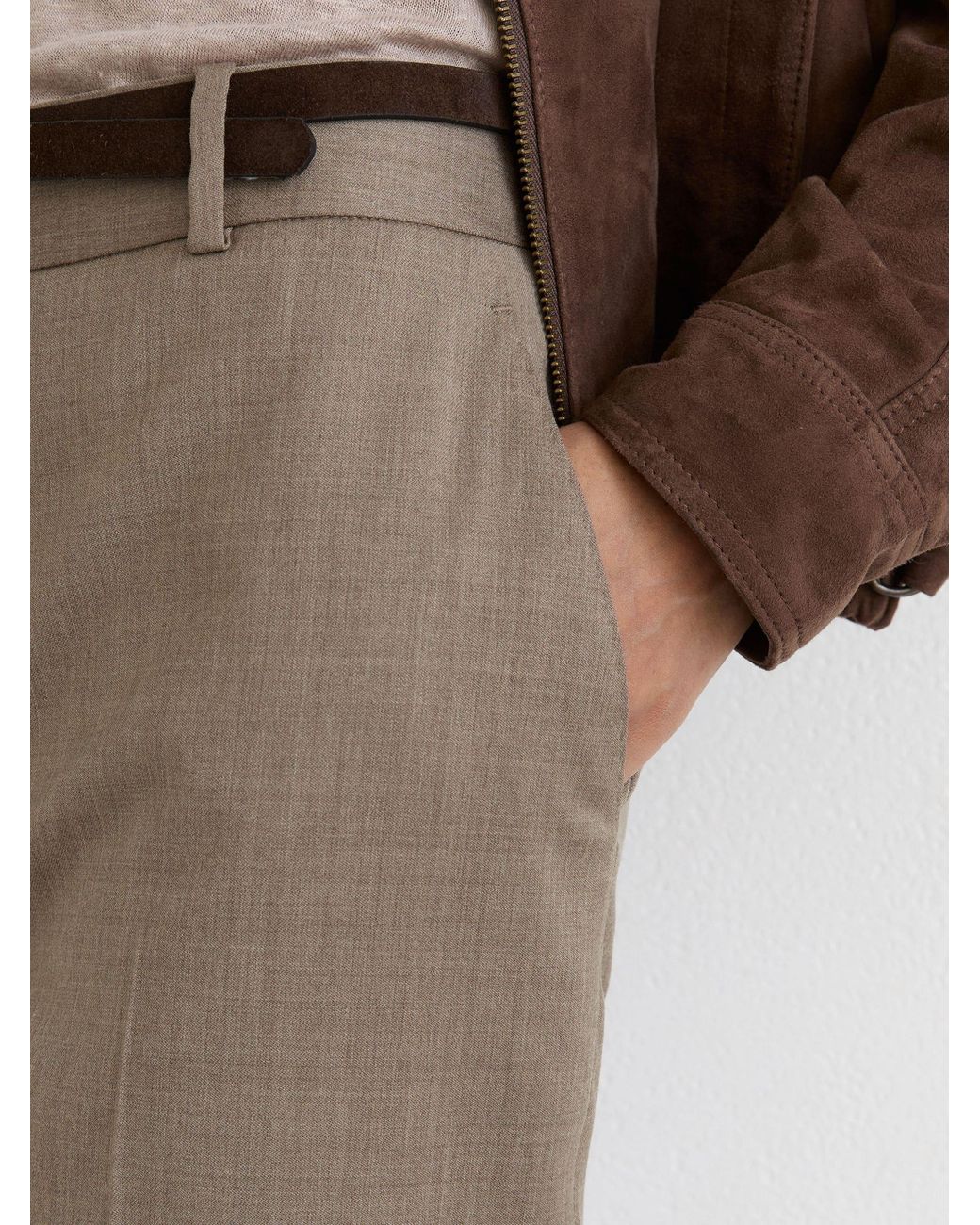 Reiss Brown Wool-Blend Wide-Leg Trousers