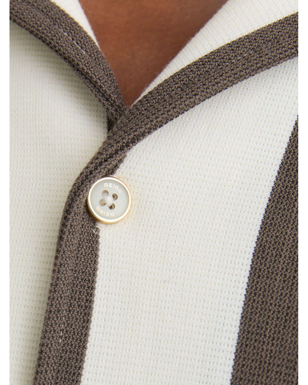 Reiss Natural Off Block-Stripe Cuban-Collar Shirt for men