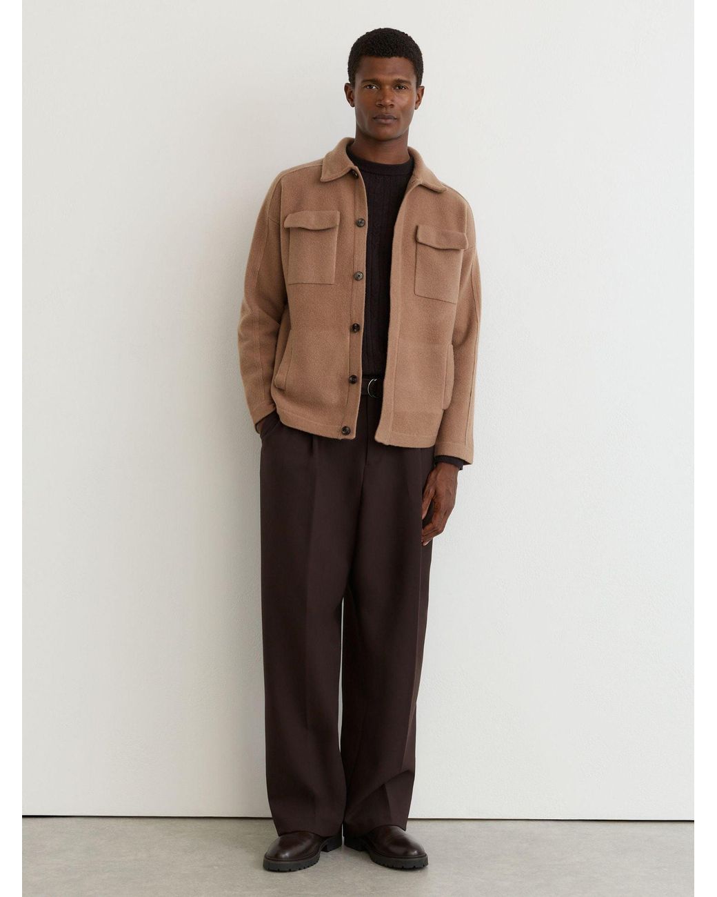 Reiss Brown Lockwood - Camel Boiled Wool Twin-pocket Overshirt, S for men