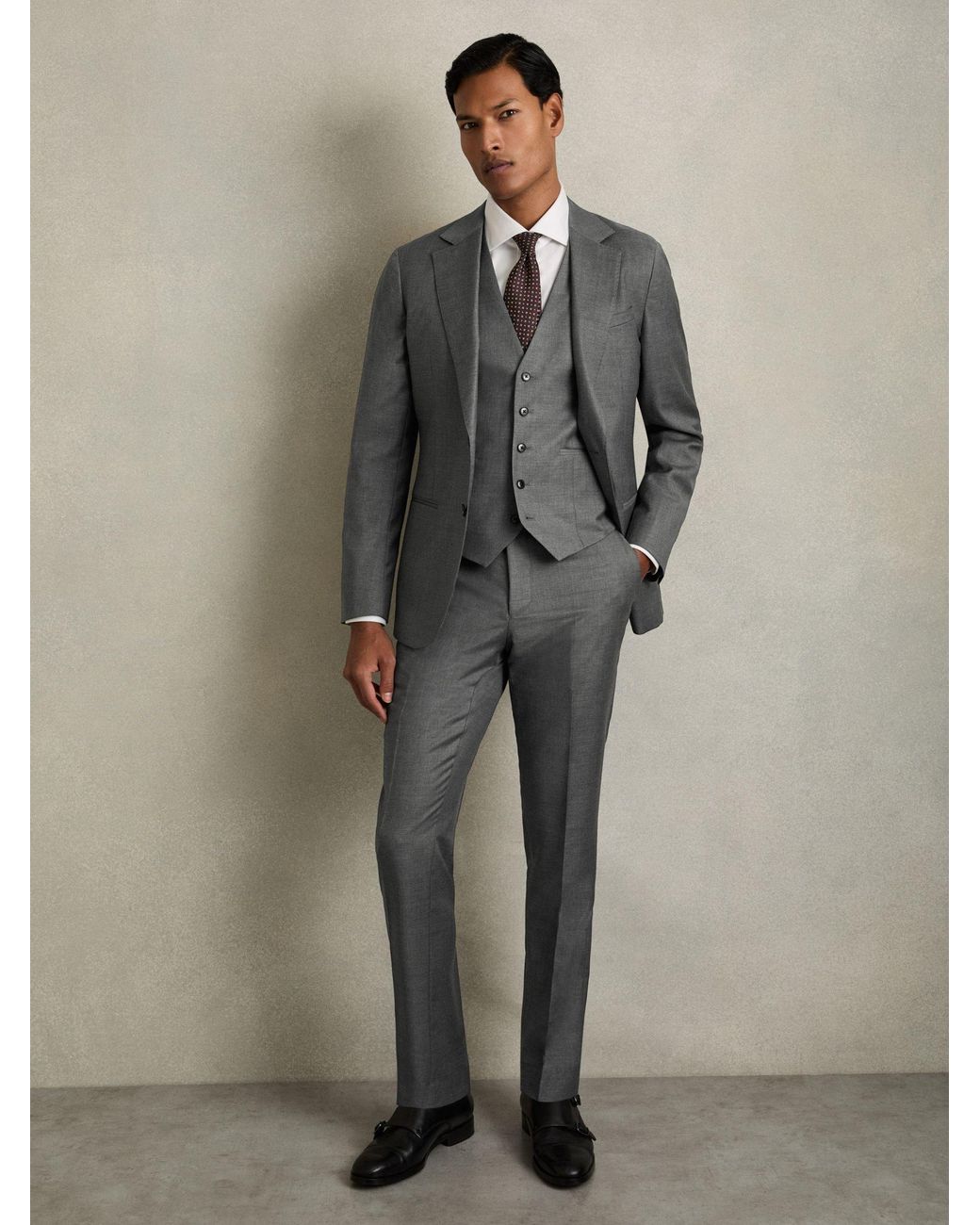 Reiss Gray Slim-Fit Wool Suit Waistcoat for men