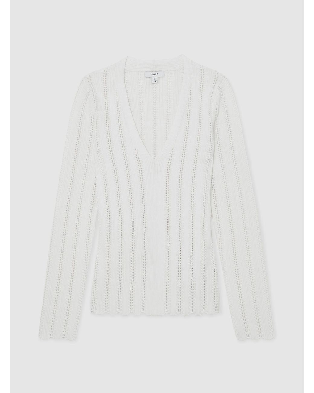 Reiss Loui - White Open-stitch V-neck Jumper, Xs (us 2)