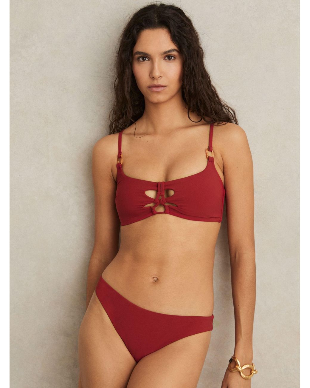 Reiss Red Fixed-Side Bikini Bottoms