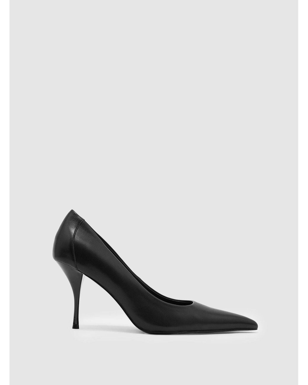 Reiss Black Leather Pointed-Toe Mid-Heel Court Shoes