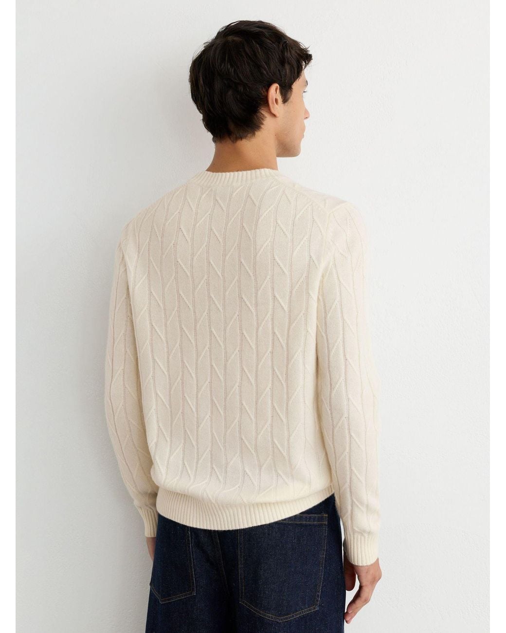 Reiss Leyton - Ivory White Wool Twisted-cable Crew-neck Jumper, M for men