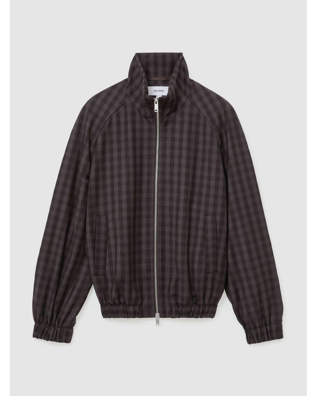 Reiss Gray Grape Check Carla Petite Wool Gingham-Check Bomber Jacket