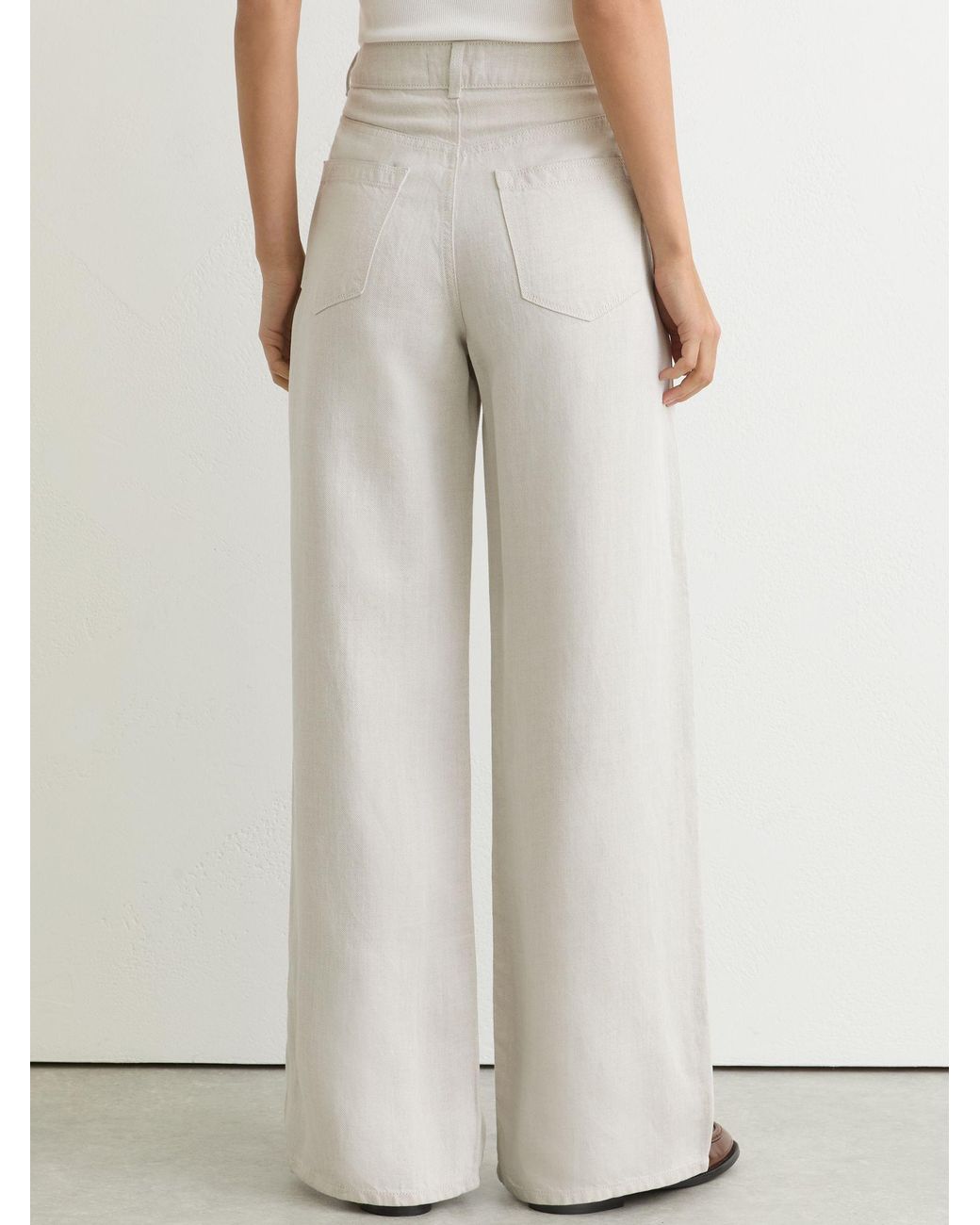 Reiss White Carmen - Neutral Petite Lyocell-linen Wide-leg Trousers, Us 6