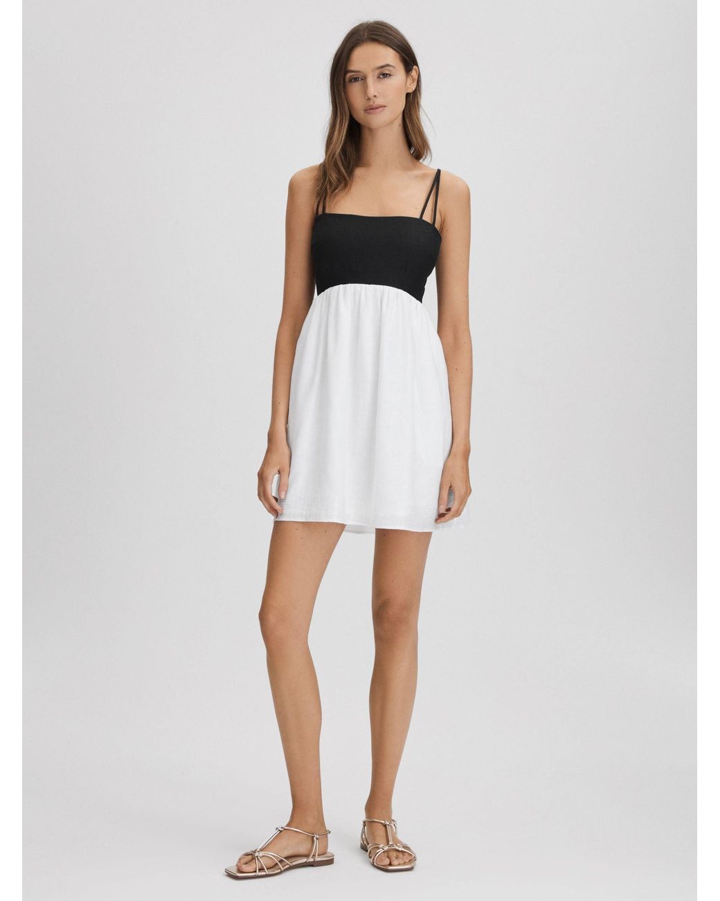 hadley linen colourblock mini dress Reiss Linen Colourblock Mini Dress in White