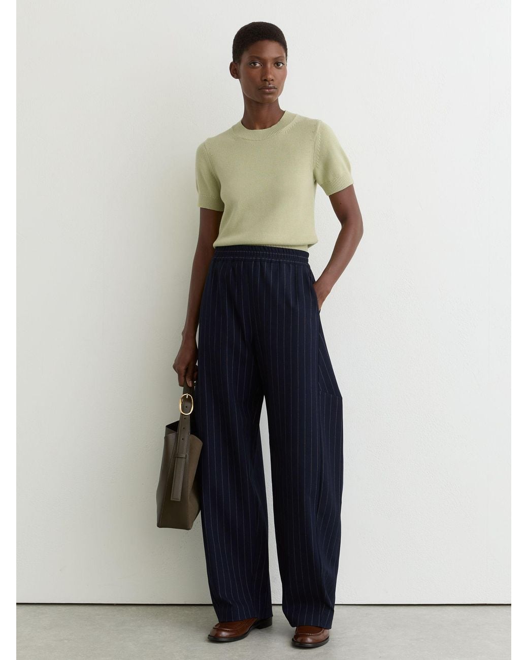 Reiss Blue Cotton And Wool Crew-Neck Top