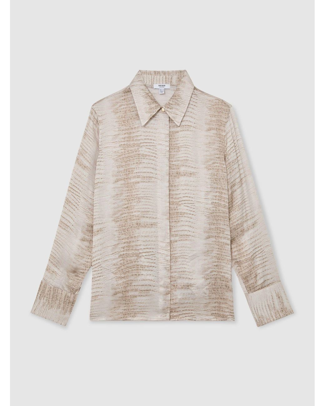 Reiss Natural Snake-Print Double-Cuff Shirt