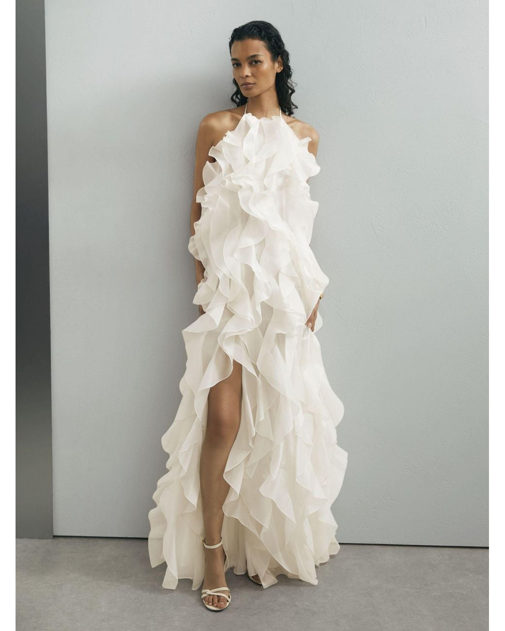 Reiss Natural Kiera - Off White Atelier Silk-organza Ruffle Maxi Dress, Us 4