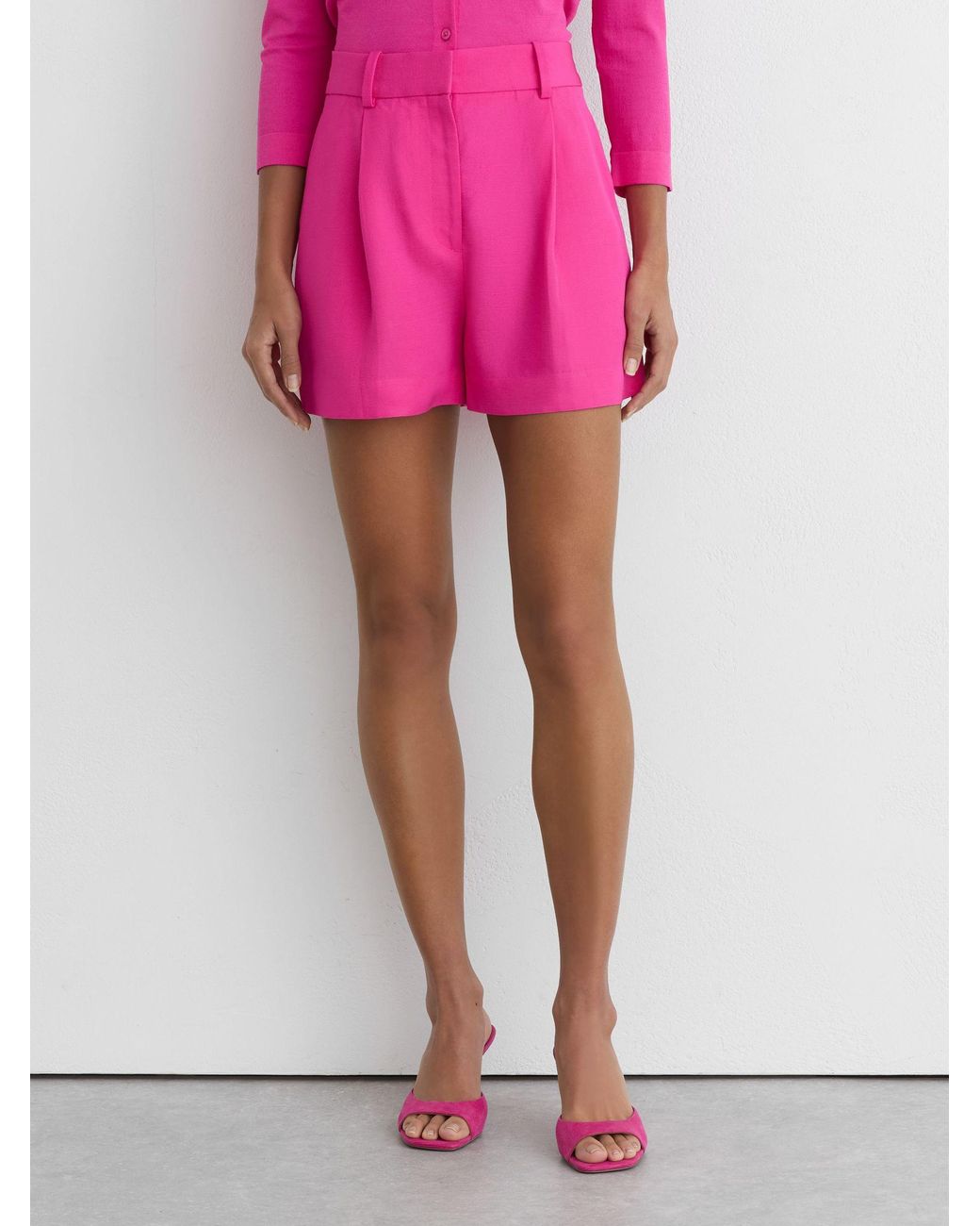 Reiss Pink Charli Tailored Shorts With Linen