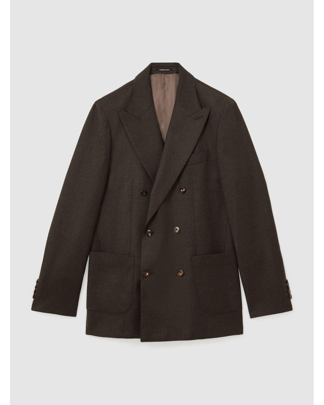 Reiss Gray Wool-Blend Flannel Double-Breasted Suit Blazer Classic-Fit for men