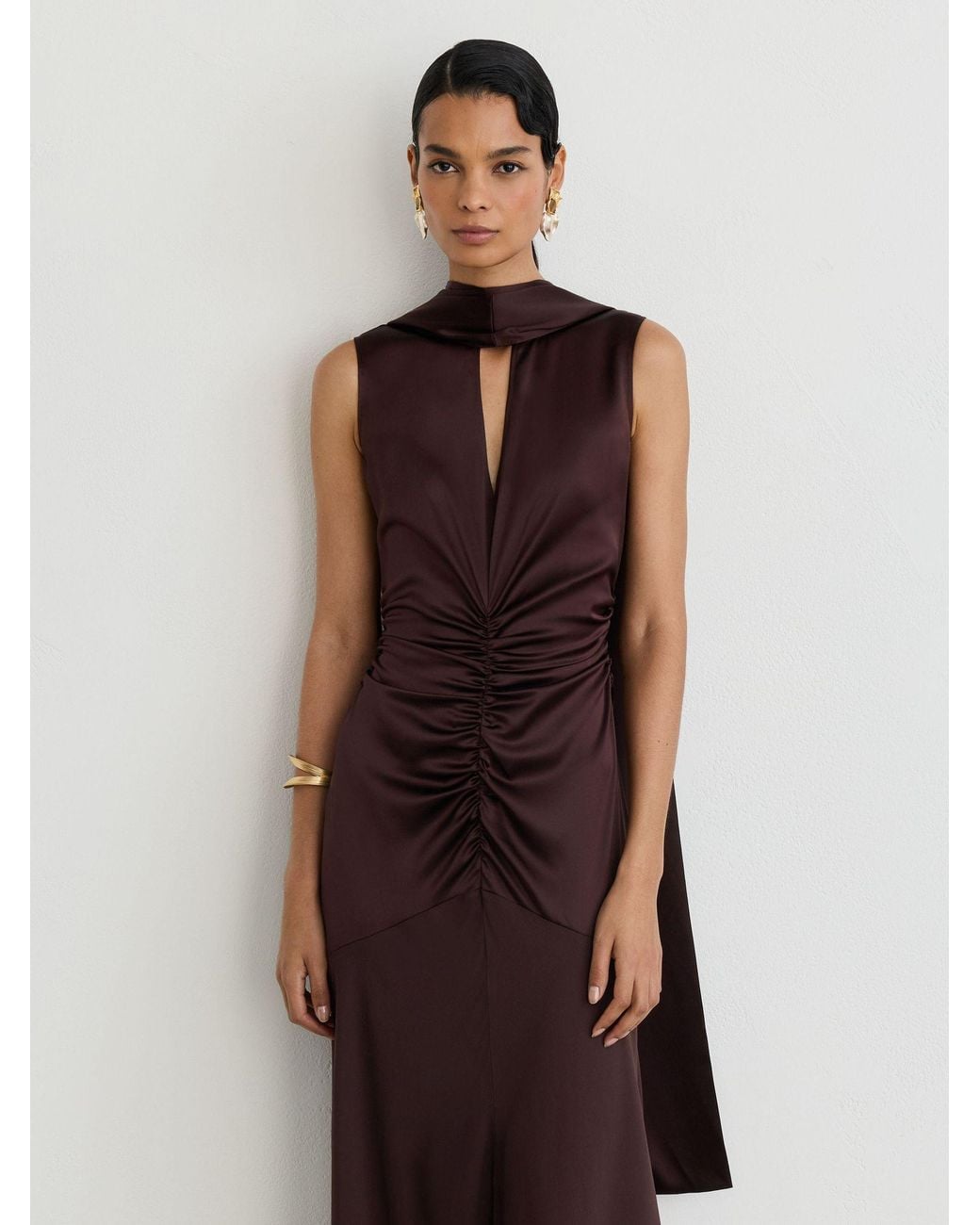 Reiss Multicolor Cape-Detail Satin-Mix Ruched Maxi Dress