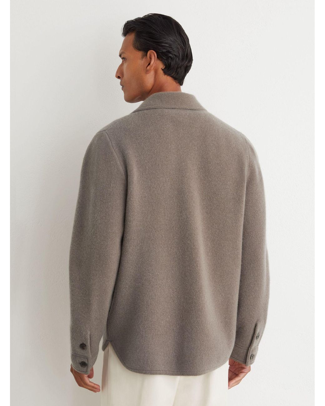 Reiss Banstead - Taupe Brown Brushed Wool Button-through Relaxed Overshirt, Xs for men