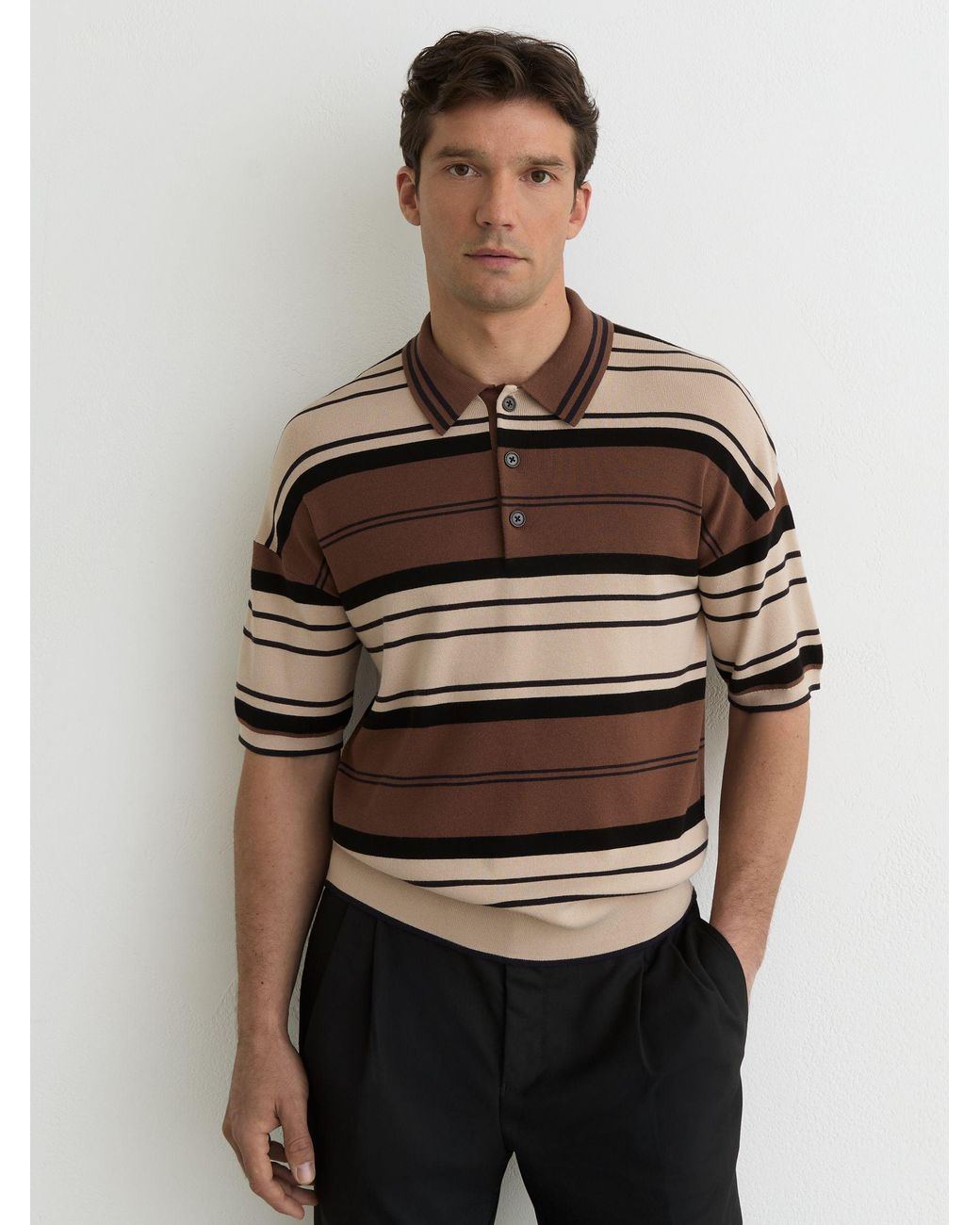 Reiss Multicolor Stripe Knit Half-Button Polo Shirt for men