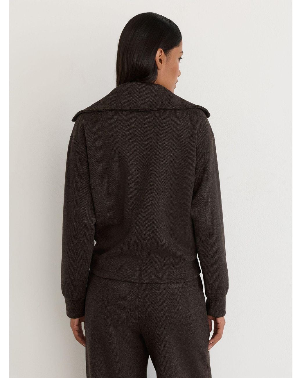 Reiss Black Herringbone Half-Zip Sweatshirt