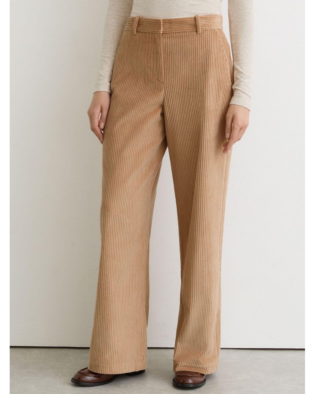 Reiss Natural Stanton - Camel Cotton Corduroy Wide-leg Trousers, Us 4 Regular