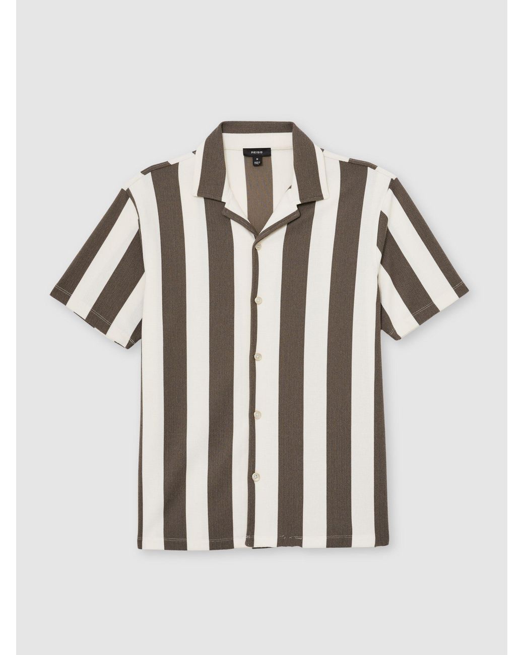 Reiss Natural Off Block-Stripe Cuban-Collar Shirt for men