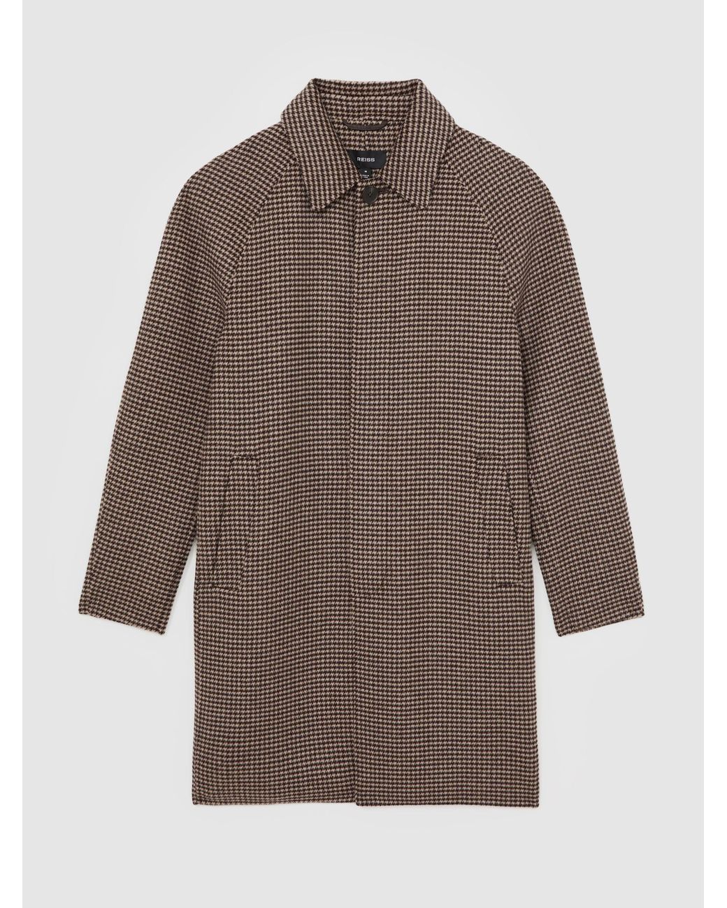 Reiss Brown Wool-Blend Dogtooth-Check Overcoat for men