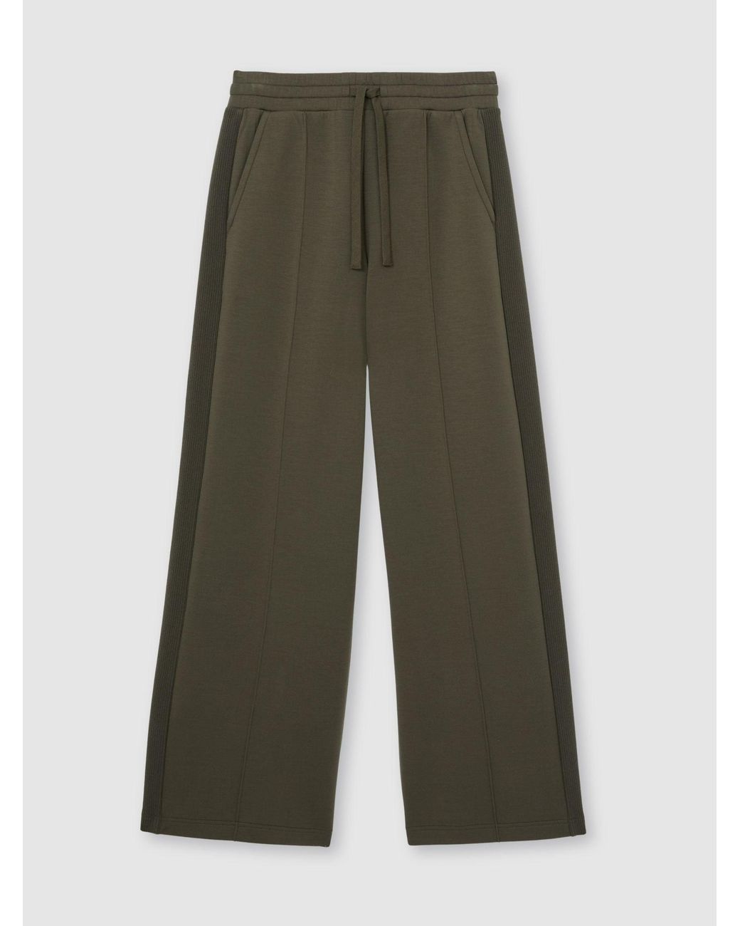Reiss Bella - Khaki Green Premium Interlock Wide-leg Joggers, L Regular (uk 16-18)