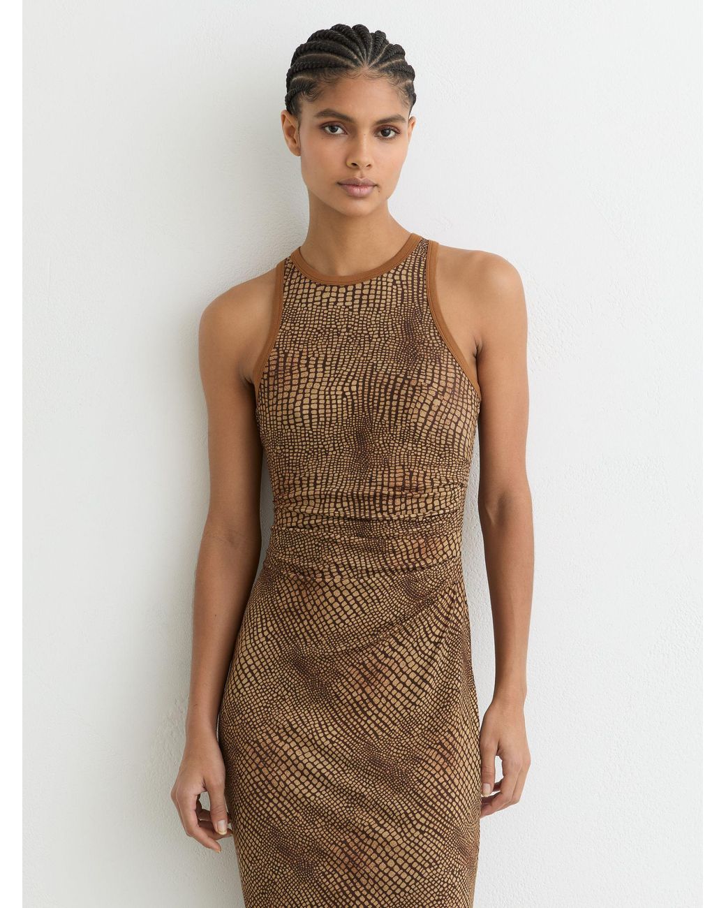 Reiss White Snake-Print Jersey Racer Midi Dress