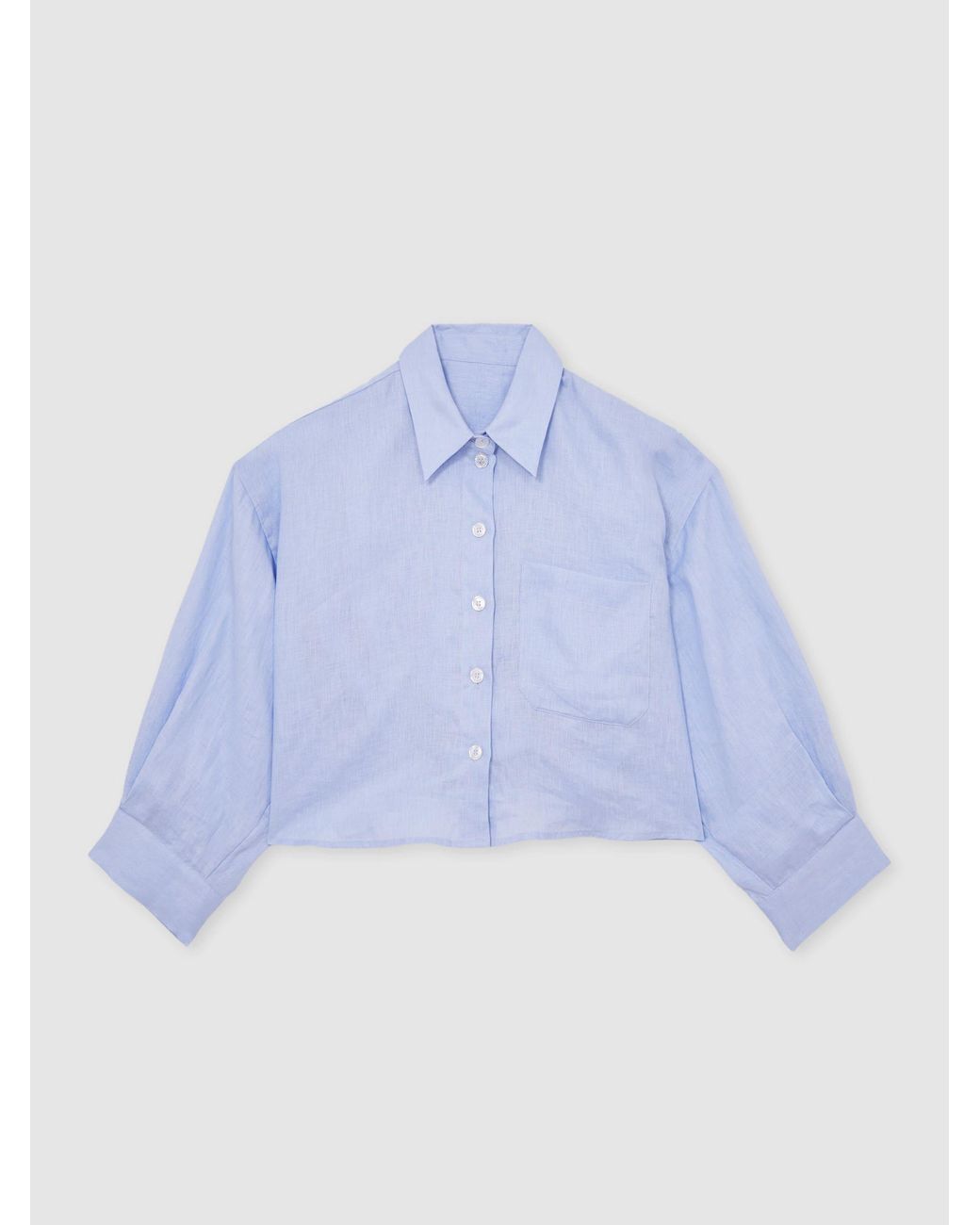Reiss Blue Linen Oversize Cropped Shirt