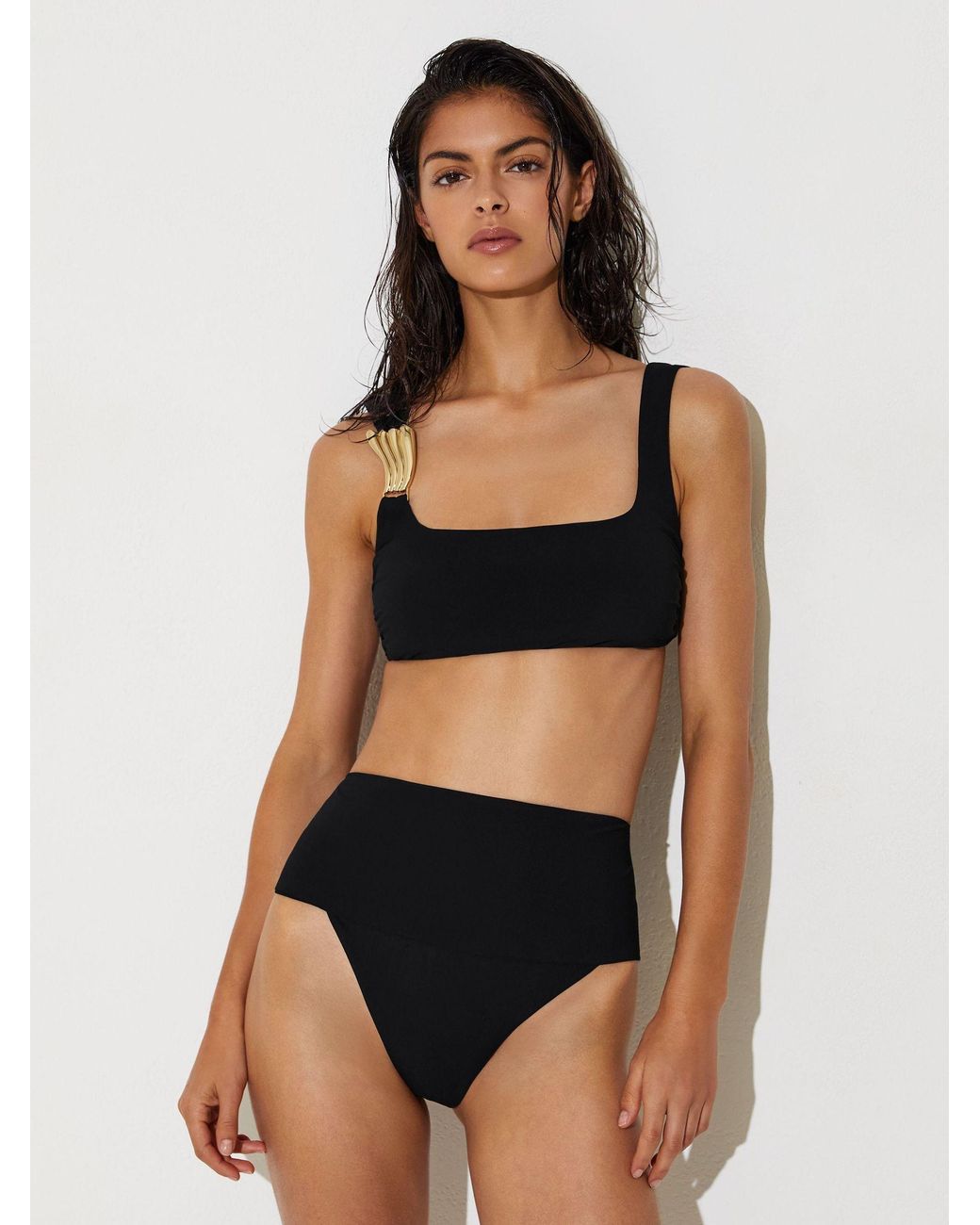 Reiss Black Hardware-Detail Square-Neck Bikini Top