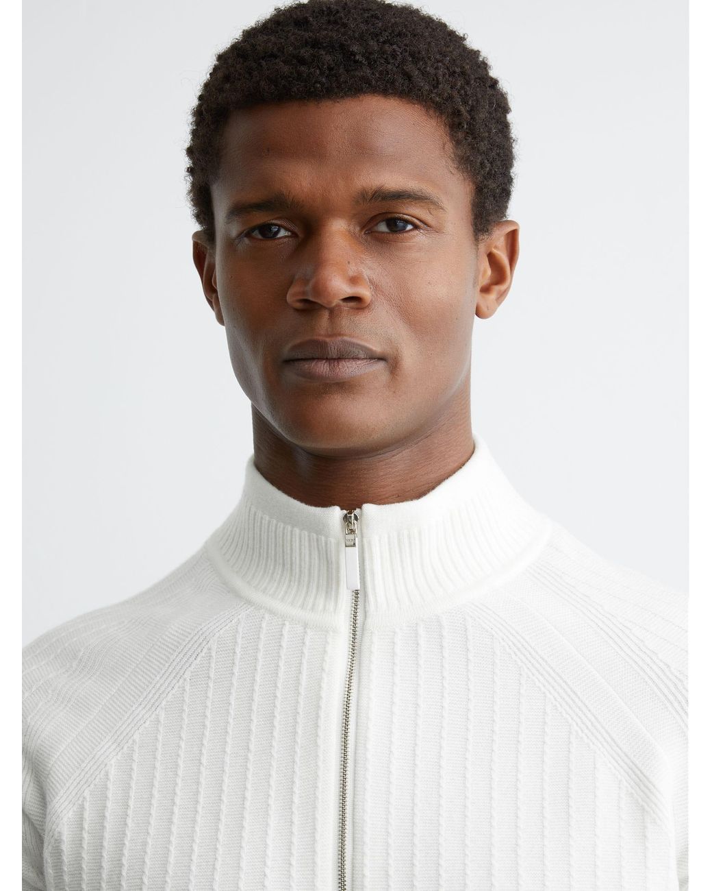 Reiss White Textured-Knit Half-Zip Jumper With Wool for men