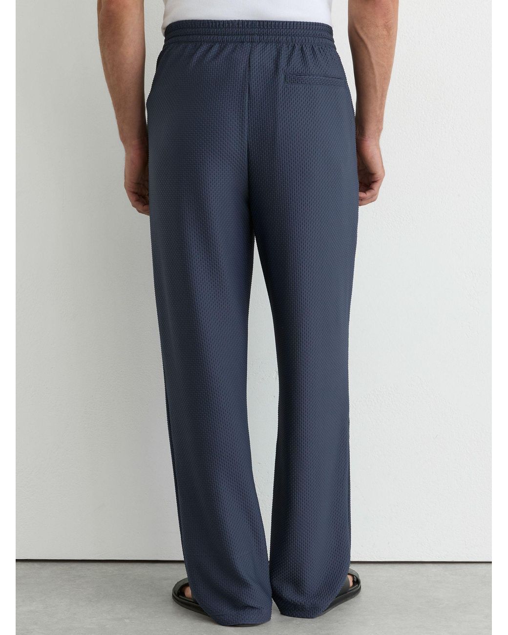 Reiss Blue Textured Drawstring Relaxed-Fit Trousers for men