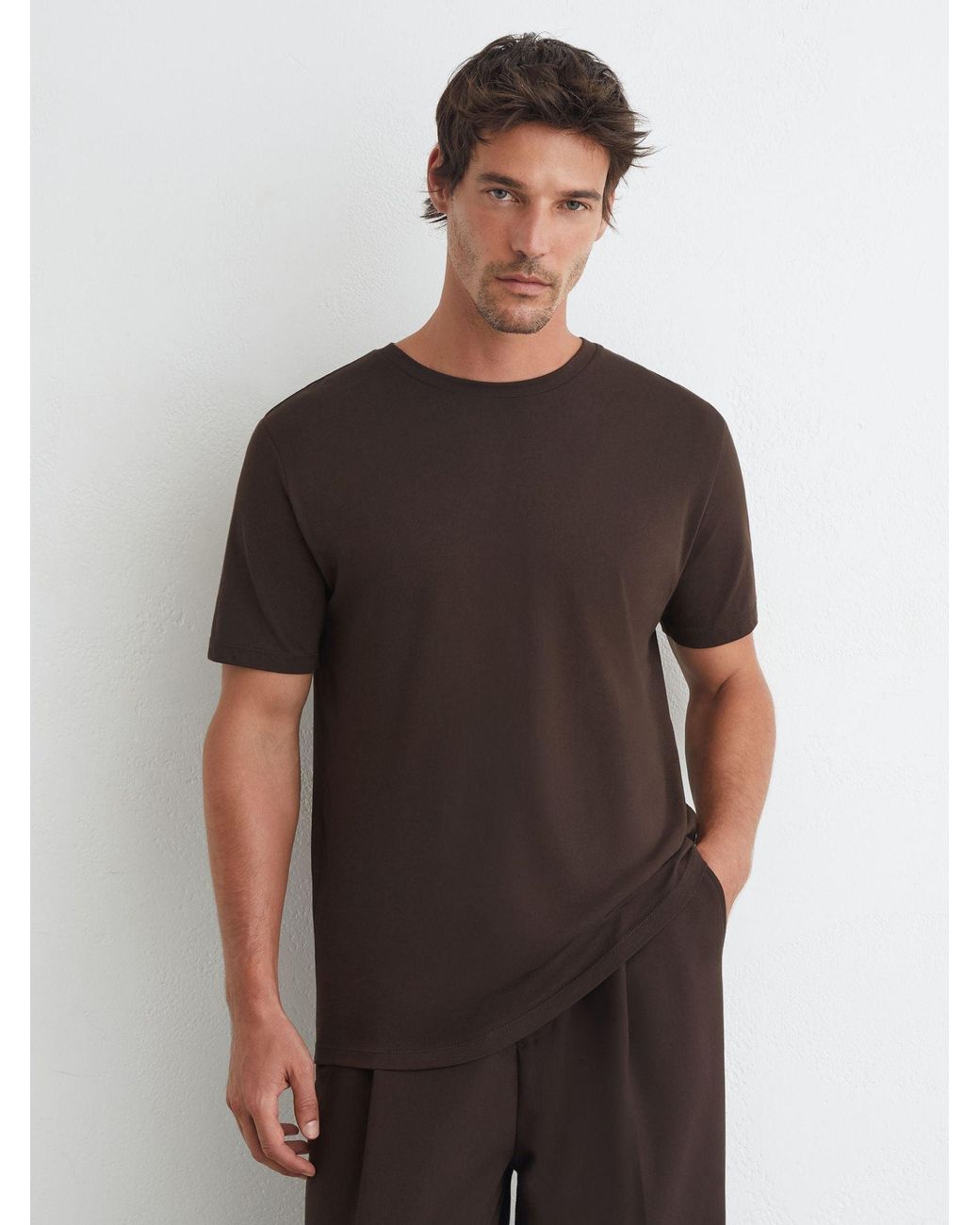 Reiss Bless - Coco Brown Marl Cotton-blend Tailored-fit T-shirt, Xs for men