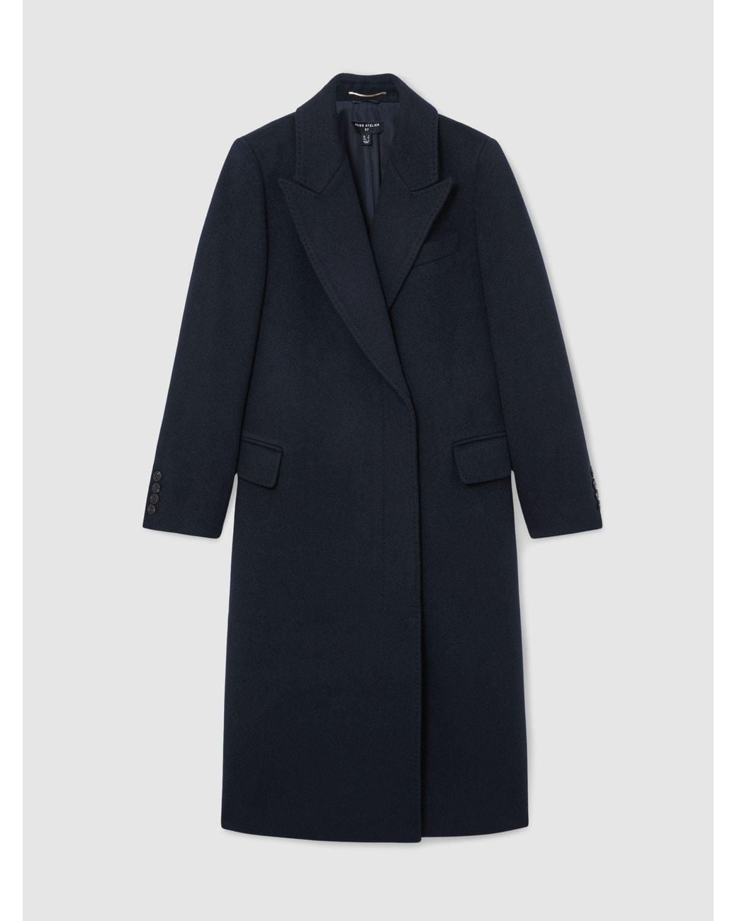 ATELIER Blue Wool-Blend Double-Breasted Long Coat