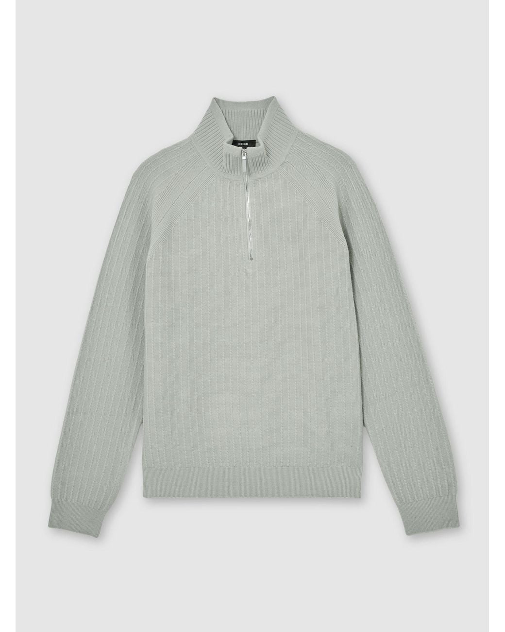 Reiss Gray Textured-Knit Half-Zip Jumper With Wool for men