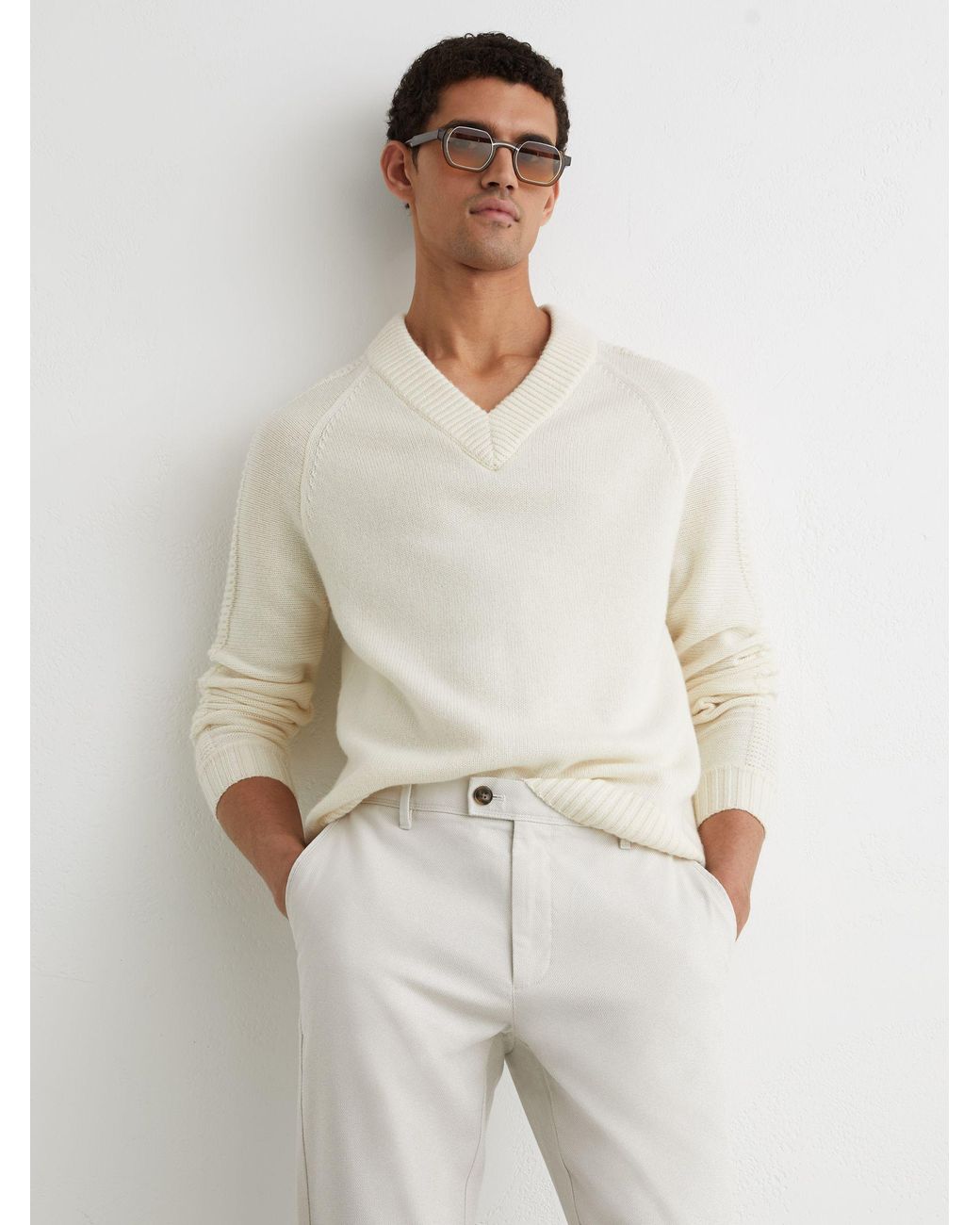 Reiss White Cotton Piqué Chino Trousers for men