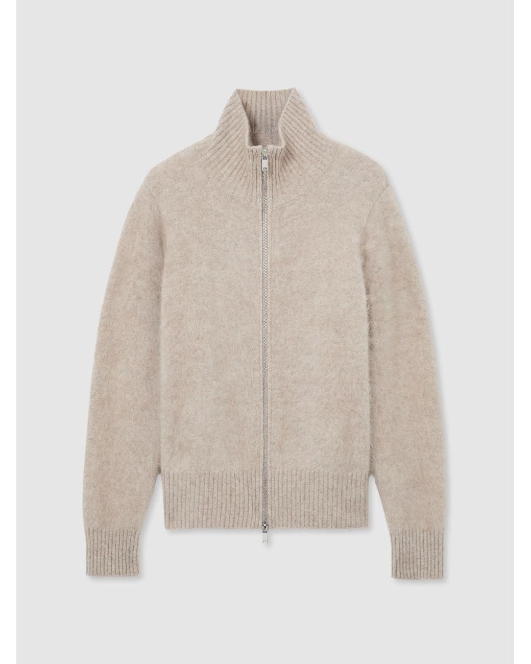 Reiss Natural Brushed Cashmere Zip-Through Cardigan