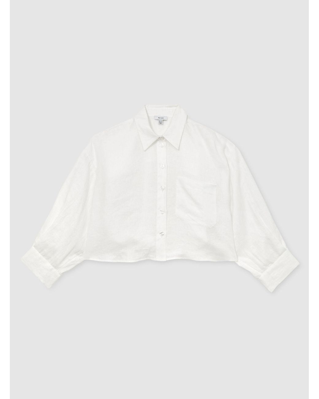 Reiss White Linen Oversize Cropped Shirt