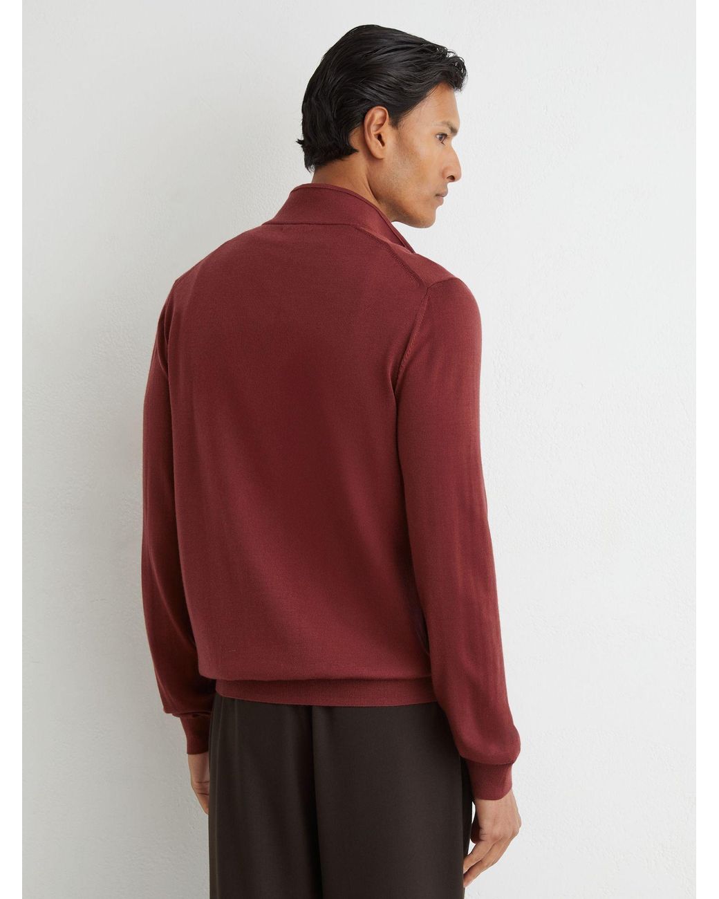 Reiss Red Merino Wool Half-Zip Funnel-Neck Jumper for men