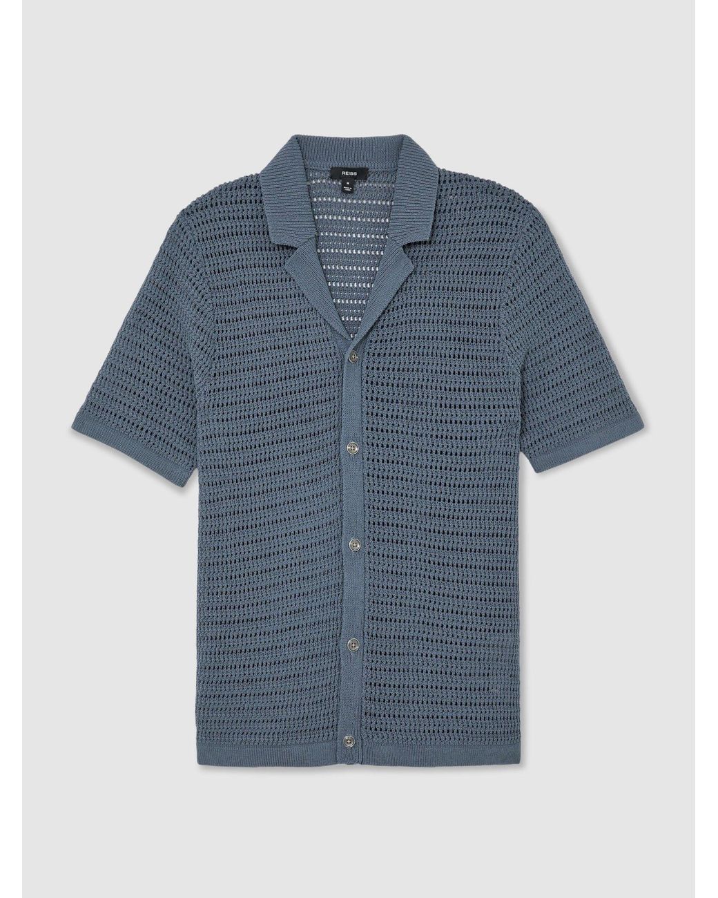 Reiss Blue Open-Knit Button-Through Shirt for men