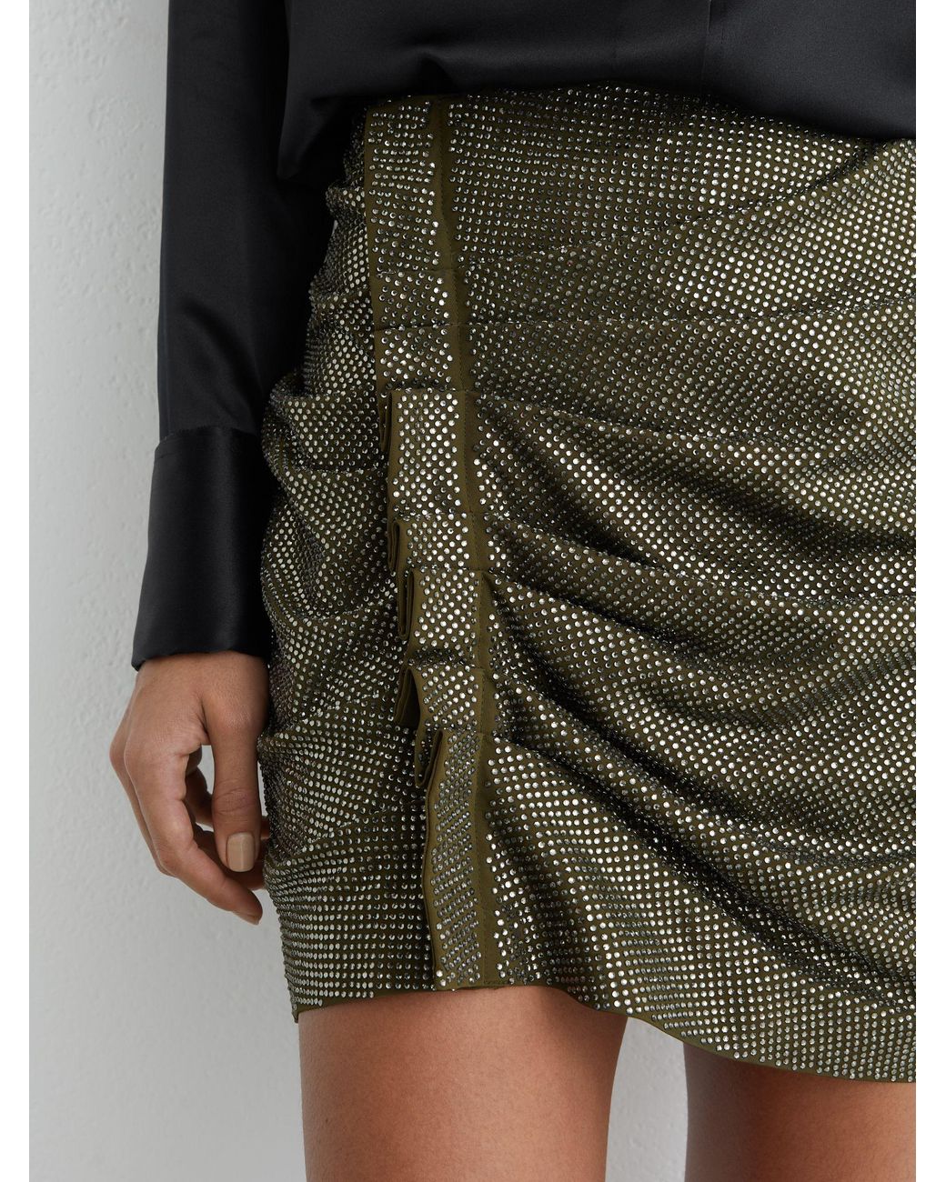 Reiss Green Crystal-Embellished Ruched Mini Skirt
