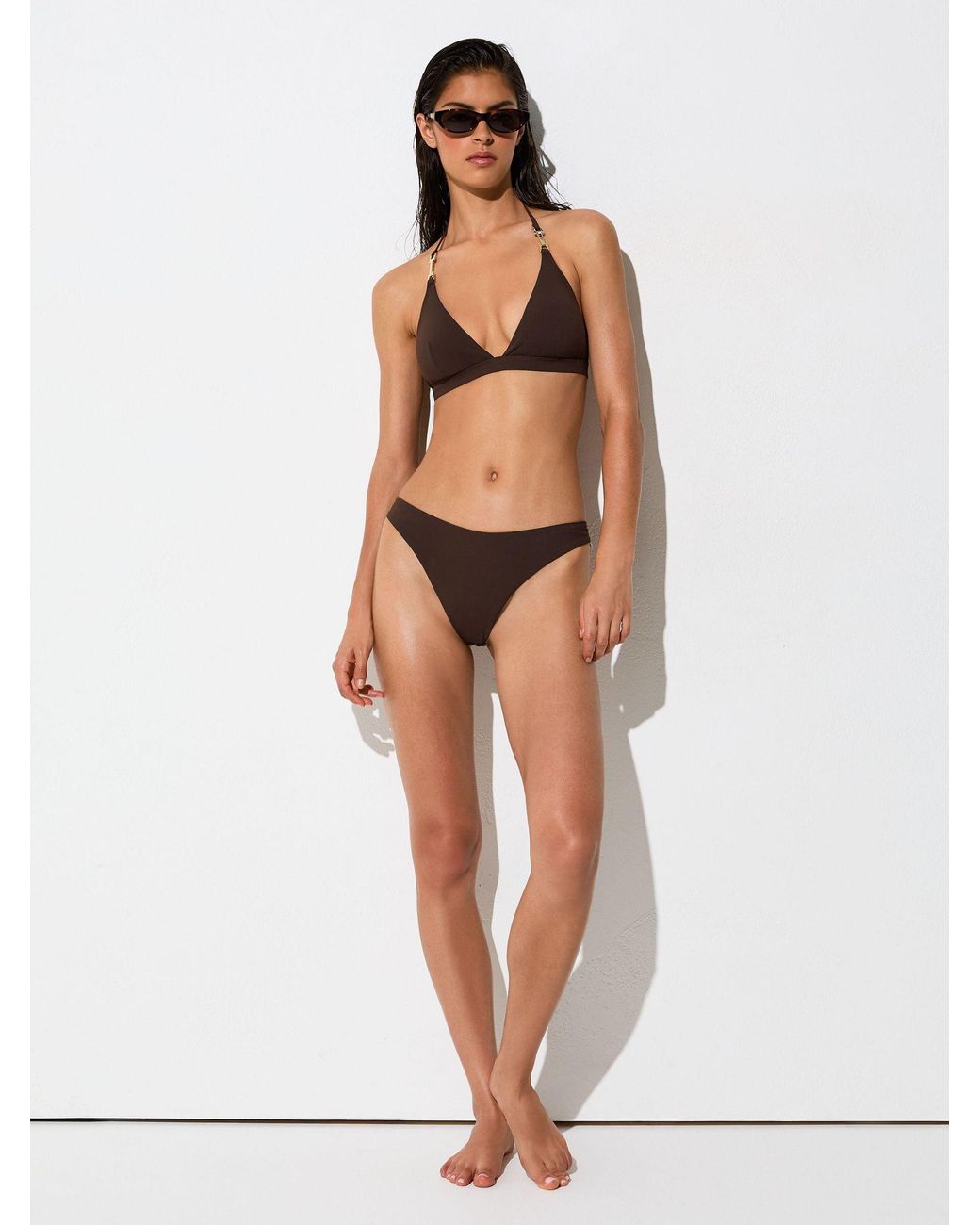Reiss Brown Fixed-Side Brazilian Bikini Bottoms