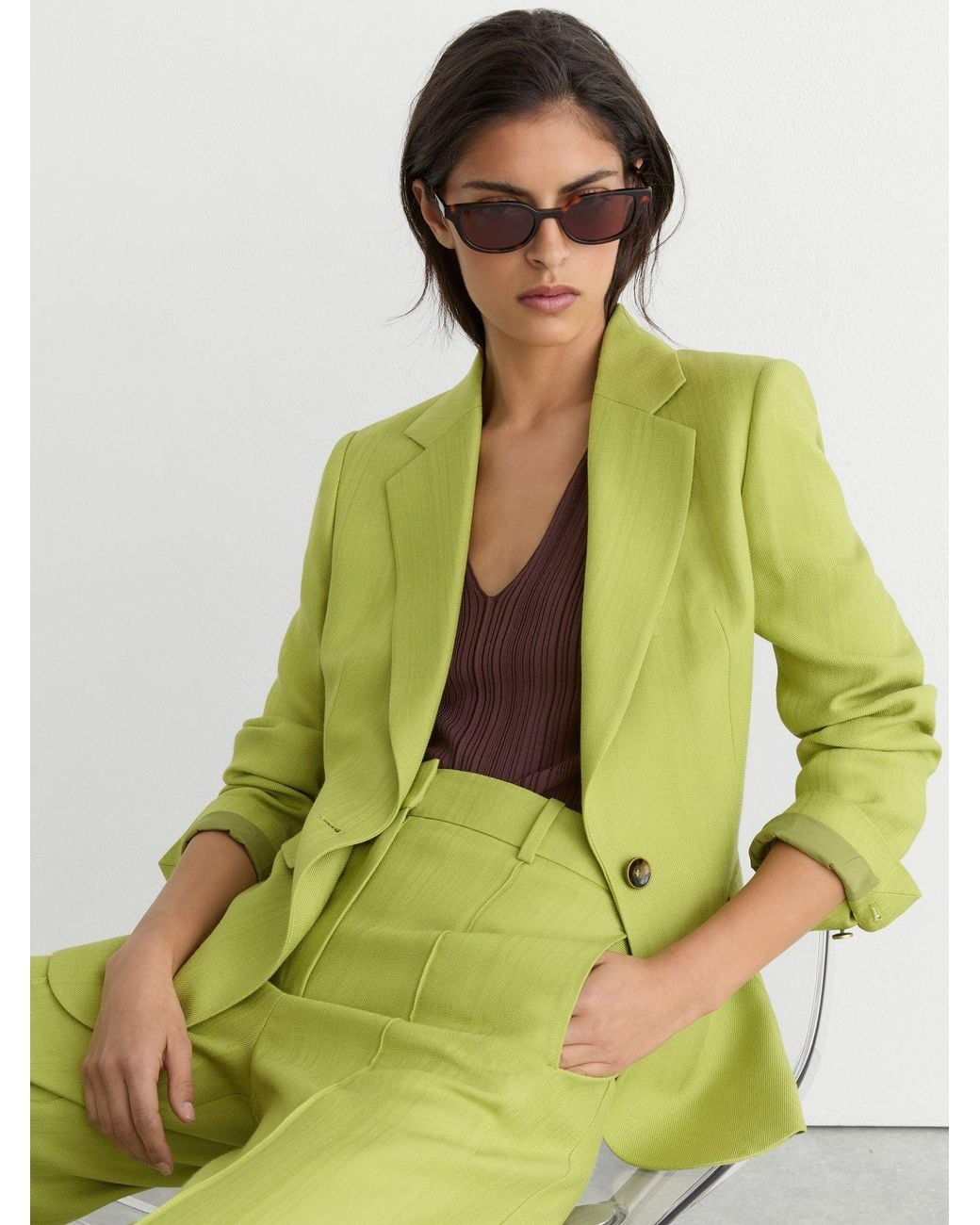 Reiss Green Textured-Weave Single-Breasted Suit Blazer
