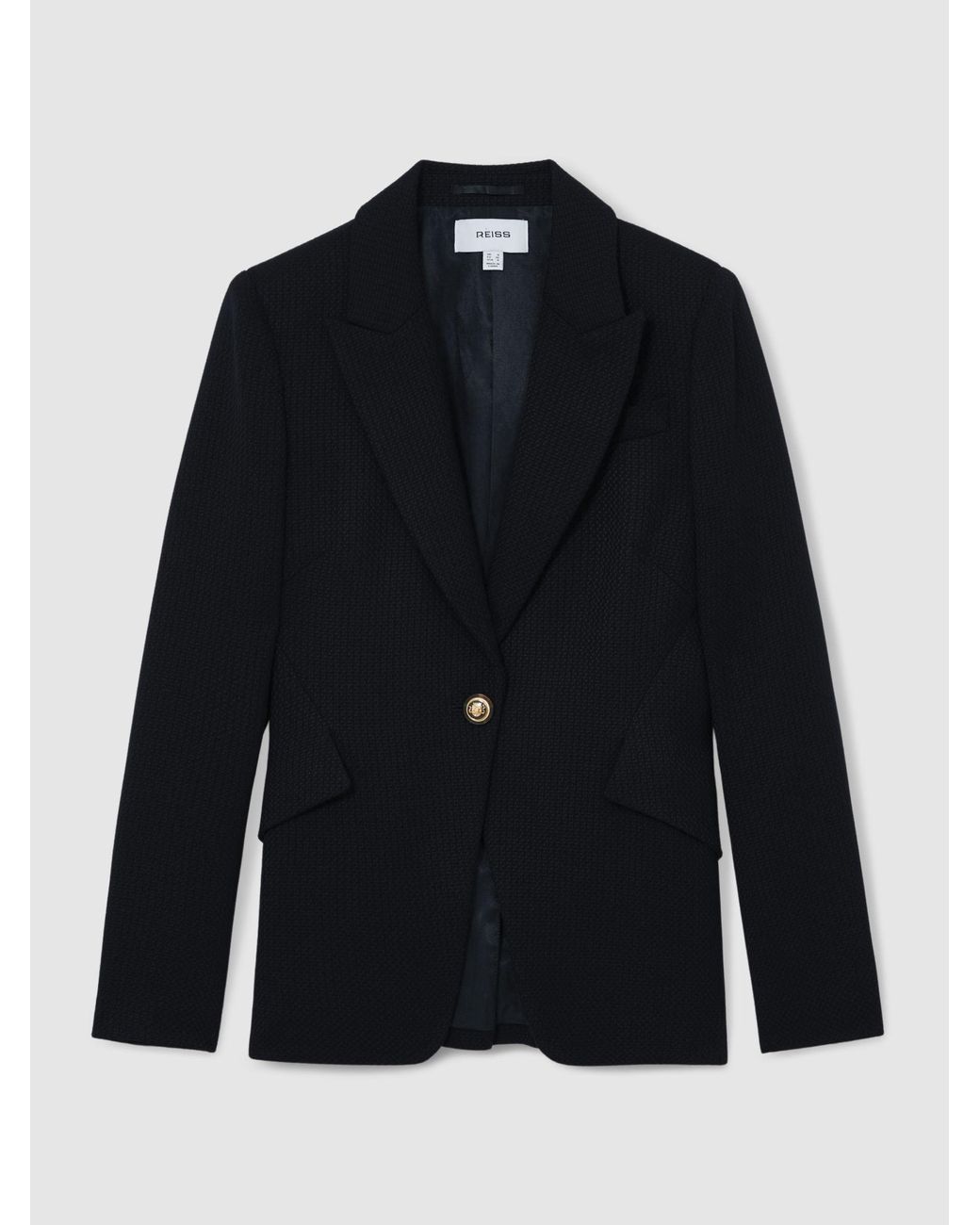 Reiss Blue Single-Breasted Textured Blazer Wool-Blend
