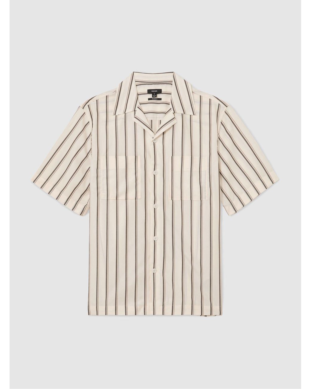 Reiss Brown Lyocell Stripe Relaxed Cuban-Collar Shirt for men