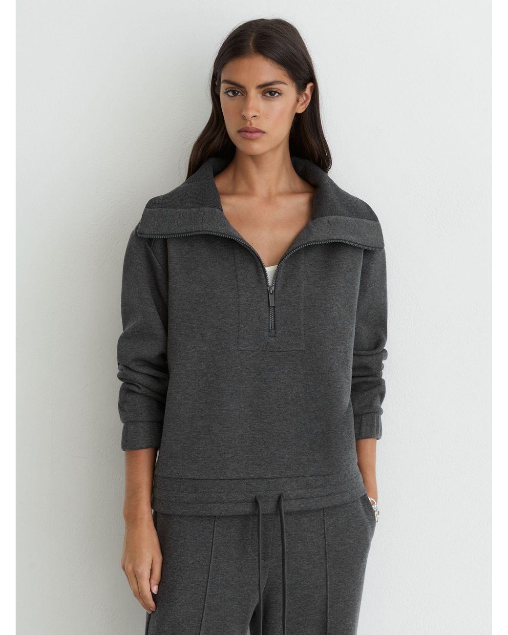 Reiss Black Layla - Charcoal Grey Marl Lyocell-wool Half-zip Sweatshirt, L (us 12-14)