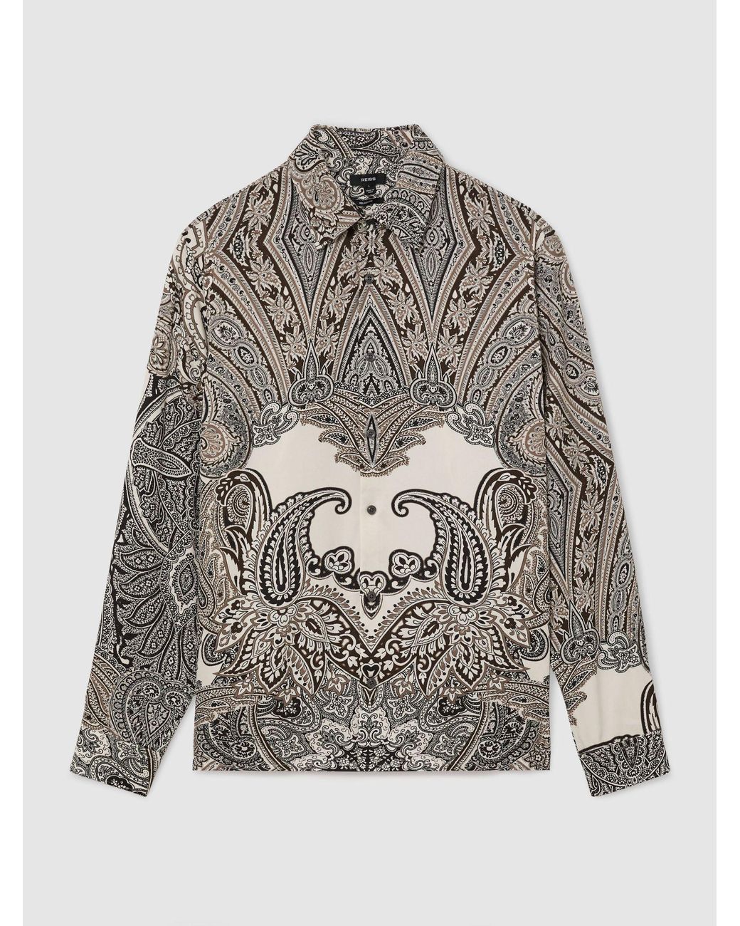 Reiss Gray Paisley-Print Long-Sleeve Shirt Regular-Fit for men